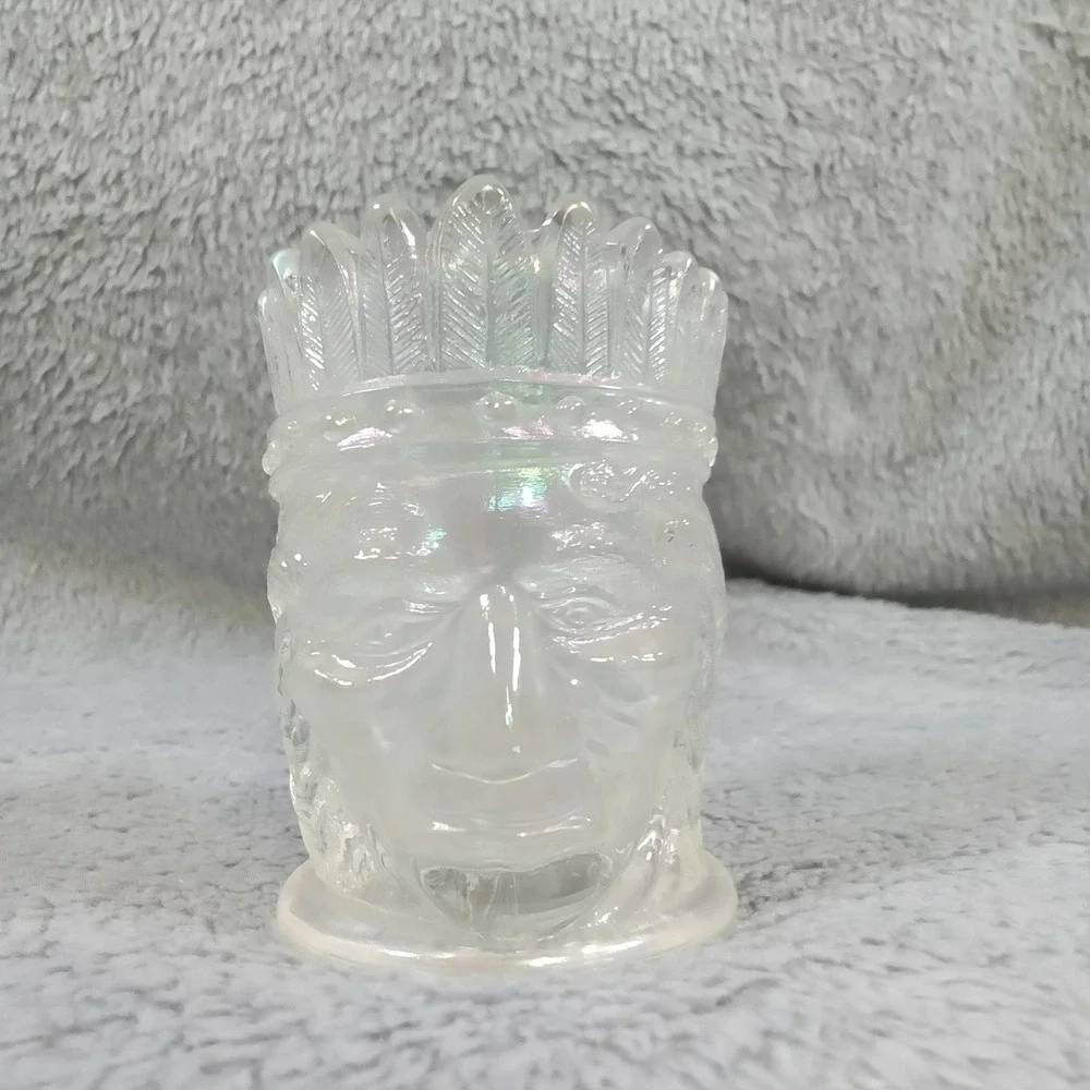 Vintage Iridescent Frosted Glass Native American Chief Head‎ Toothpick Holder
